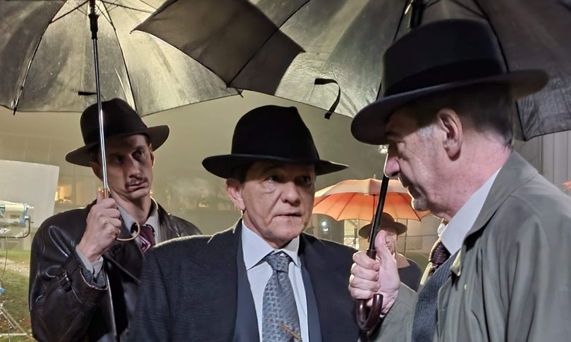 Dragan Bjelogrlić, Jurij Drevenšek in Miki Manojlović v filmu Varuhi formule. Foto Arhiv Perfo
